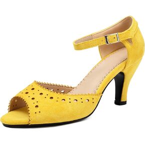 Elerhythm Women's Mary Jane Vintage Ankle Strap Wingtip Peep Toe Brogue Gatsby Heels Retro 1950s Pumps 1920s Victorian Shoes
