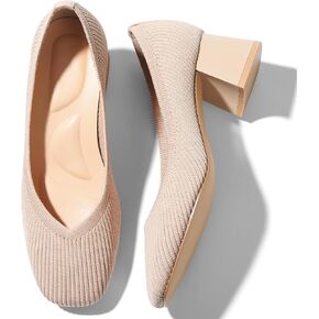 CELNEPHO Women’s Pumps Chunky Low Block Heel Closed Toe Comfortable Dress Pumps Knit Shoes Arch Support Slip On Wedding Shoes Casual Office