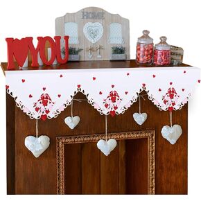 Grelucgo Embroidered Fireplace Mantel Scarf Top Runner 70×17 Inches for February 14th Valentine's Day (red)