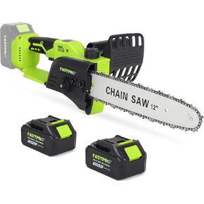 FASTPRO 12" Cordless Chainsaw, 20V 4.0Ah Brushless Chain Saw Kit with 2 Batteries and 2 Saw Chains, For Wood Cutting & Tree Trimming