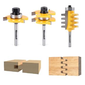 Newdeli 1/4 Inch Shank Tongue and Groove Router Bit Set & Reversible Finger Joint Router Bit - 3pcs Carbide Joinery Wood Milling Cutter for DIY Door Table Cabinet Shelve Furniture