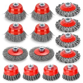 14 pcs Wire Wheel for 4 1/2 Angle Grinder, Coarse Crimped Wire Wheel Brush Wire Cup Brush with Threaded Arbor, Angle Grinder Wire Wheel for Rust, Corrosion, Paint Removal