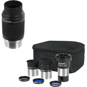 SVBONY SV233 7PCS Telescope Accessory Kit with Plossl Eyepiece, 2X Barlow Lens, Moon/ND4/82A Color Filter and Bag Bundle with SV230 Telescope Eyepiece, 1.25'' Zoom Eyepiece, for Astronomical Visual