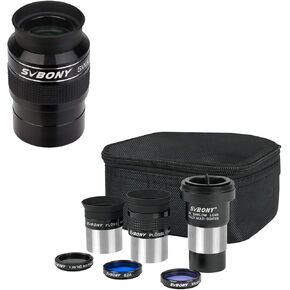 SVBONY SV233 7PCS Telescope Accessory Kit with Plossl Eyepiece, 2X Barlow Lens, Moon/ND4/82A Color Filter and Bag Bundle with SV154 Telescope Eyepiece 2'' Super Wide Angle, for Astronomical Visual