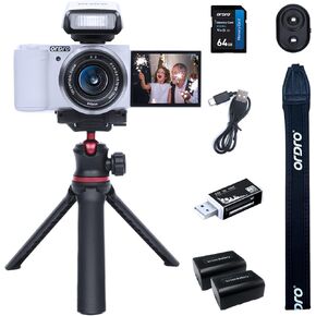ORDRO G730 5K Digital Cameras for Photography - 64MP 12X Optical Zoom Travel Content Creator Camera & YouTube Vlogging Camera with Flip Screen, Flash& Tripod Grip, 64GB Memory Card(White)