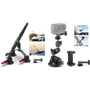 NEEWER CA065 Triple Suction Cup Car Mount Kit, Quick Release Outside Windshield Magic Arm Camera Mount with Action Camera Adapter Compatible with GoPro Insta360, CA029 Suction Cup Mount Included