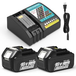 2 Packs 5.0Ah 18V Battery and Charger for Makita,Replacement for Makita 18V Battery Li-ion BL1850B BL1830B BL1840B BL1860B BL1815B,Compatible with makita Battery Charger combo and Power Tools