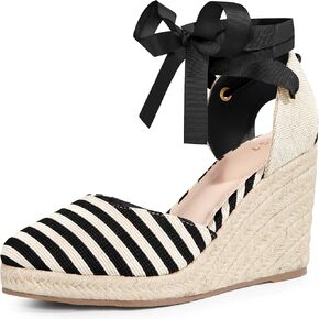 Perphy Stripe Lace Up Espadrilles Platform Wedge Sandals for Women