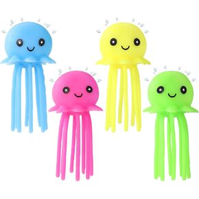 4 Pcs Octopus Water Balls, Novelty Rubber Smile Octopus Splash Balls Cute Floating Kids Bath Toys for Kids Pool Stress Toy Gift Bag Fillers(Yellow, Pink, Green, Blue)