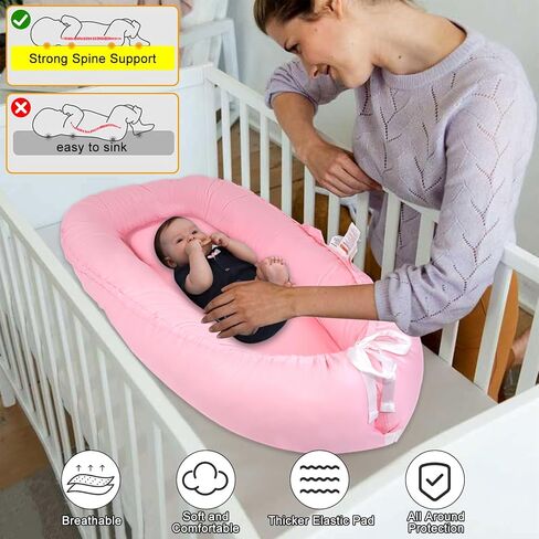 Baby Lounger for Newborn, 100% Cotton Soft Breathable Lounger for Baby 0-24 Months, Portable Baby Nest Cover for Baby Girls & Boys, Co Sleeper for Baby in Bed, Babies Essentials Gifts(Blue) in Saudi Arabia