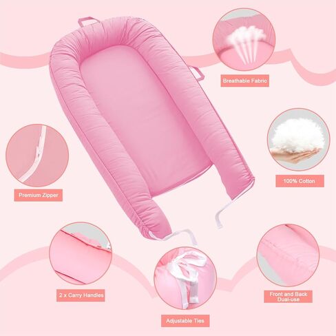 Baby Lounger for Newborn, 100% Cotton Soft Breathable Lounger for Baby 0-24 Months, Portable Baby Nest Cover for Baby Girls & Boys, Co Sleeper for Baby in Bed, Babies Essentials Gifts(Blue) in Saudi Arabia