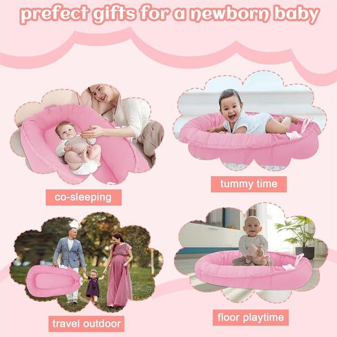 Baby Lounger for Newborn, 100% Cotton Soft Breathable Lounger for Baby 0-24 Months, Portable Baby Nest Cover for Baby Girls & Boys, Co Sleeper for Baby in Bed, Babies Essentials Gifts(Blue) in Saudi Arabia