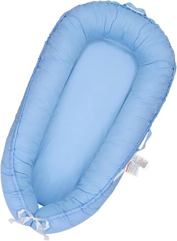 Baby Lounger for Newborn, 100% Cotton Soft Breathable Lounger for Baby 0-24 Months, Portable Baby Nest Cover for Baby Girls & Boys, Co Sleeper for Baby in Bed, Babies Essentials Gifts(Blue) in Saudi Arabia