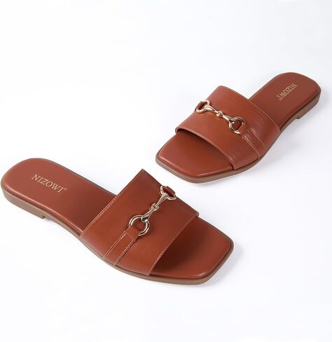 Women's Dressy Flat Sandals for Women Square Open Toe Slip on Comfortable Slide Sandals Summer in Kuwait