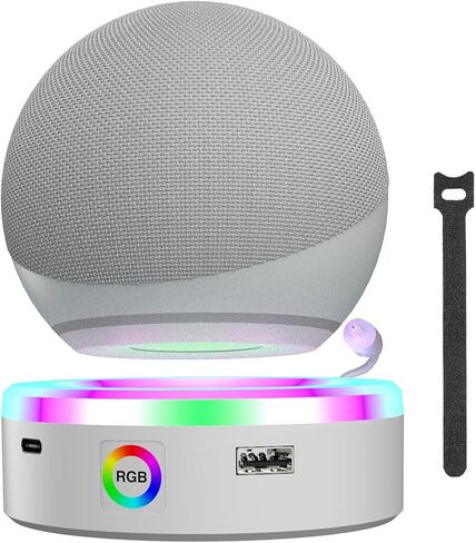 محطة شحن لـ Echo Dot 4 Th 5th Gen ، 4 أوضاع تلمس التحكم في موسيقى RGB LED LED Multicolor Light ، مكتب حامل سطح المكتب حامل الشاحن مع منظم الكابل (أبيض) in Kuwait