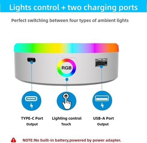 محطة شحن لـ Echo Dot 4 Th 5th Gen ، 4 أوضاع تلمس التحكم في موسيقى RGB LED LED Multicolor Light ، مكتب حامل سطح المكتب حامل الشاحن مع منظم الكابل (أبيض) in Kuwait