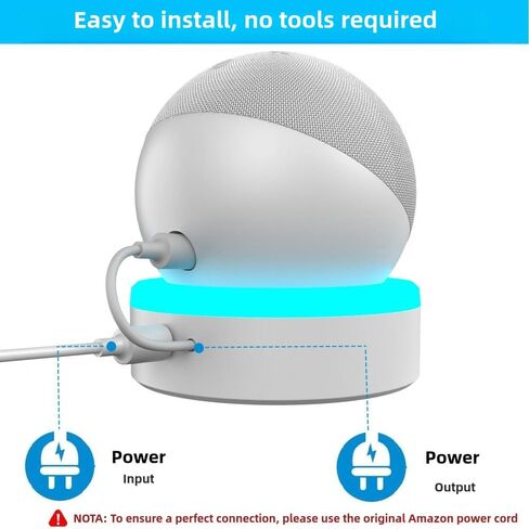 محطة شحن لـ Echo Dot 4 Th 5th Gen ، 4 أوضاع تلمس التحكم في موسيقى RGB LED LED Multicolor Light ، مكتب حامل سطح المكتب حامل الشاحن مع منظم الكابل (أبيض) in Kuwait