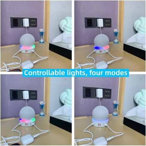 محطة شحن لـ Echo Dot 4 Th 5th Gen ، 4 أوضاع تلمس التحكم في موسيقى RGB LED LED Multicolor Light ، مكتب حامل سطح المكتب حامل الشاحن مع منظم الكابل (أبيض) in Kuwait