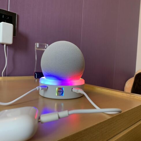 محطة شحن لـ Echo Dot 4 Th 5th Gen ، 4 أوضاع تلمس التحكم في موسيقى RGB LED LED Multicolor Light ، مكتب حامل سطح المكتب حامل الشاحن مع منظم الكابل (أبيض) in Kuwait