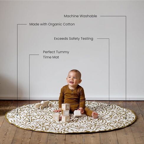 Toddlekind Organic Cotton Reversible Play Mat – 48" Handmade Blanket for Floor Activities, Tummy Time, Nursery Decor, and Family Comfort 0m+ Sandstone (Beige) in Kuwait