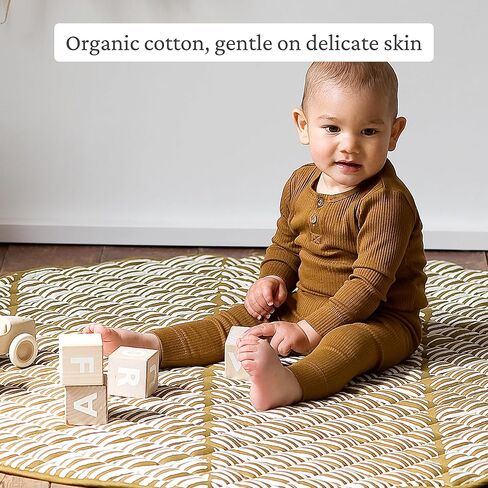 Toddlekind Organic Cotton Reversible Play Mat – 48" Handmade Blanket for Floor Activities, Tummy Time, Nursery Decor, and Family Comfort 0m+ Sandstone (Beige) in Kuwait