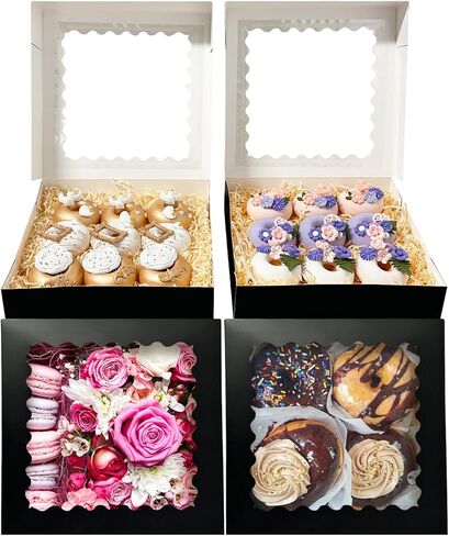 Bakepacker 36pcs Pink Pie Boxes 10x10x2.5 inches Easy Assemble Macaroon Cookie Boxes Bakery Boxes with Window for Bakery (Auto-pop Up) in Saudi Arabia