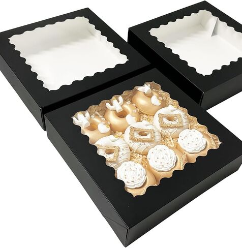 Bakepacker 36pcs Pink Pie Boxes 10x10x2.5 inches Easy Assemble Macaroon Cookie Boxes Bakery Boxes with Window for Bakery (Auto-pop Up) in Saudi Arabia