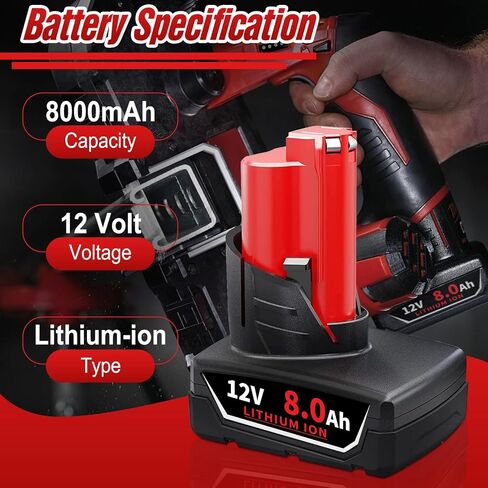 2Pack 8.0Ah Battery Replacement for Milw M-12 Battery 48-11-2440 48-11-2402 48-11-2411 12V Cordless Tools in Saudi Arabia