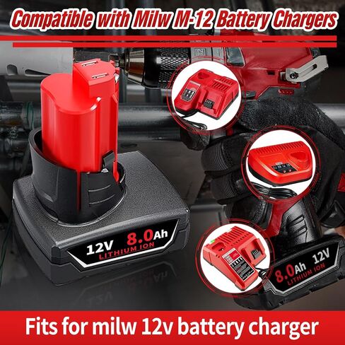 2Pack 8.0Ah Battery Replacement for Milw M-12 Battery 48-11-2440 48-11-2402 48-11-2411 12V Cordless Tools in Saudi Arabia