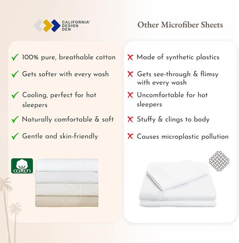 California Design Den Queen Sheet Set - Natural 100% Cotton Sheets Queen Size Bed Set with Deep Pockets, Soft Sateen Weave, Breathable, Cooling and Durable Bedding - White in Saudi Arabia