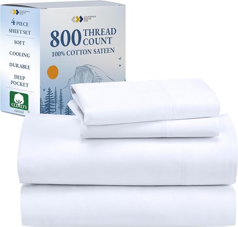 California Design Den Luxury 800 Thread Count 100 ٪ من أوراق القطن لسرير بحجم كوين ، وفراش جودة الفندق مع صفيحة مركبة جيب عميق ، وتبريد وأكثر ليونة من أوراق القطن المصرية -أبيض in Kuwait