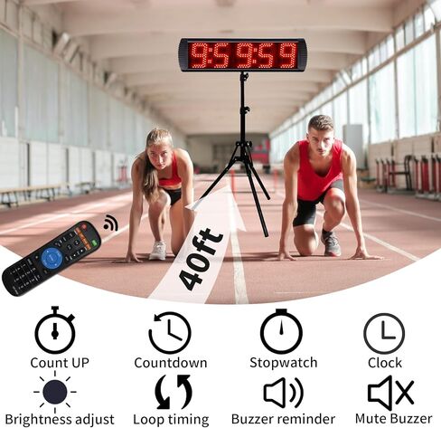 Ganxin 5 بوصة LED ساعة سباق مع ترايبود لأحداث الجري ، ساعة العد التنازلي الماراثون ، ساعة صالة الألعاب الرياضية ، العد ، ساعة التوقيت ، التحكم اللاسلكي عن بعد والتحكم في التطبيق ، 5 مستويات سطوع قابلة للتعديل (أحمر) in Kuwait