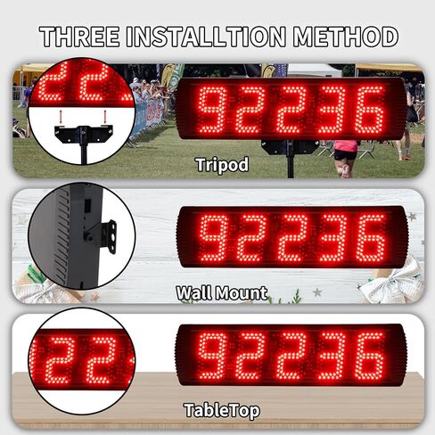 Ganxin 5 بوصة LED ساعة سباق مع ترايبود لأحداث الجري ، ساعة العد التنازلي الماراثون ، ساعة صالة الألعاب الرياضية ، العد ، ساعة التوقيت ، التحكم اللاسلكي عن بعد والتحكم في التطبيق ، 5 مستويات سطوع قابلة للتعديل (أحمر) in Kuwait