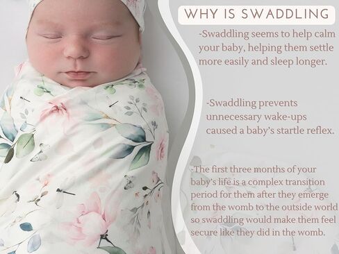 Newborn Baby Girl Swaddle and Headband Beanie Set with a Birth Announcement Card Floral Print Receiving Blanket (Ink Pink) in Saudi Arabia