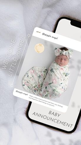 Newborn Baby Girl Swaddle and Headband Beanie Set with a Birth Announcement Card Floral Print Receiving Blanket (Ink Pink) in Saudi Arabia