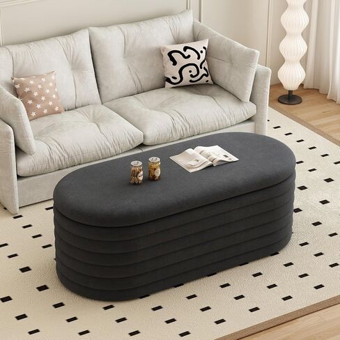 Storage Ottoman Bench 40 inch Upholstered Chenille Fabric Storage Bench for Bedroom End of Bed Stool Aesthetic Large Storage Ottoman for Living Room Entryway,Black in Saudi Arabia