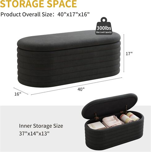 Storage Ottoman Bench 40 inch Upholstered Chenille Fabric Storage Bench for Bedroom End of Bed Stool Aesthetic Large Storage Ottoman for Living Room Entryway,Black in Saudi Arabia
