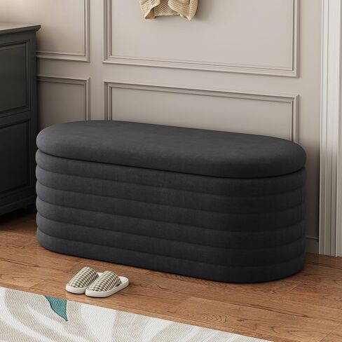 Storage Ottoman Bench 40 inch Upholstered Chenille Fabric Storage Bench for Bedroom End of Bed Stool Aesthetic Large Storage Ottoman for Living Room Entryway,Black in Saudi Arabia