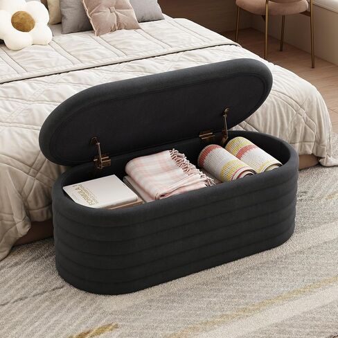 Storage Ottoman Bench 40 inch Upholstered Chenille Fabric Storage Bench for Bedroom End of Bed Stool Aesthetic Large Storage Ottoman for Living Room Entryway,Black in Saudi Arabia