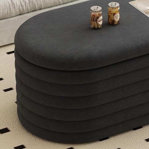 Storage Ottoman Bench 40 inch Upholstered Chenille Fabric Storage Bench for Bedroom End of Bed Stool Aesthetic Large Storage Ottoman for Living Room Entryway,Black in Saudi Arabia