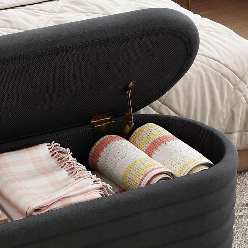 Storage Ottoman Bench 40 inch Upholstered Chenille Fabric Storage Bench for Bedroom End of Bed Stool Aesthetic Large Storage Ottoman for Living Room Entryway,Black in Saudi Arabia