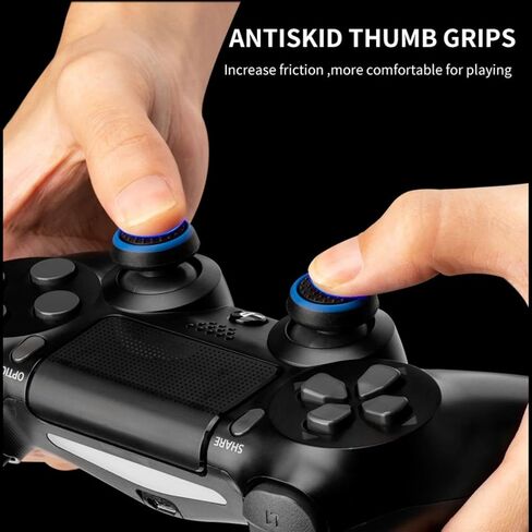 مجموعة قبضة سيليكون لوحدة التحكم NiTHO لجهاز PS4، مقبض حماية مطاطي مع 3 أحجام من أغطية قبضة الإبهام المقعرة و2x حلقات تناظرية دقيقة، متوافقة مع وحدة تحكم PS4/Slim/Pro - شريط أزرق in Kuwait
