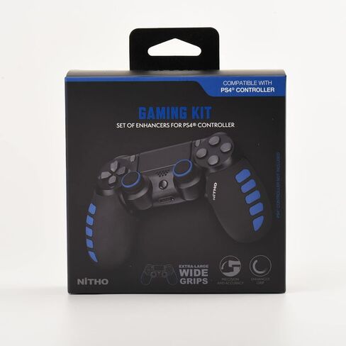 مجموعة قبضة سيليكون لوحدة التحكم NiTHO لجهاز PS4، مقبض حماية مطاطي مع 3 أحجام من أغطية قبضة الإبهام المقعرة و2x حلقات تناظرية دقيقة، متوافقة مع وحدة تحكم PS4/Slim/Pro - شريط أزرق in Kuwait