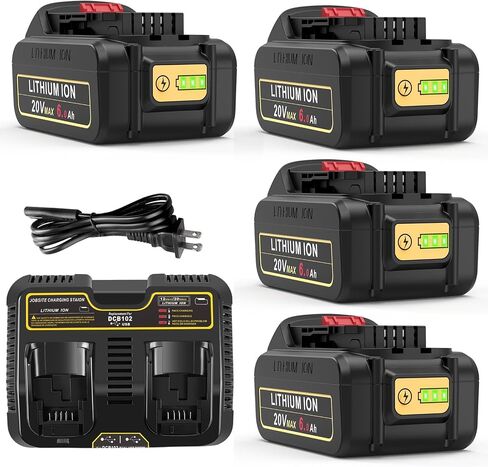 4 Packs 20V 6.0Ah Battery with DCB102 2-Port Fast Charger Combo Compatible for DeWalt 20V Max Battery DCB206 DCB205 DCB207 DCB208, Compatible with DeWalt 20 Volt DCD/DCF/DCG/DCS Cordless Power Tools in Saudi Arabia