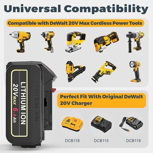 4 Packs 20V 6.0Ah Battery with DCB102 2-Port Fast Charger Combo Compatible for DeWalt 20V Max Battery DCB206 DCB205 DCB207 DCB208, Compatible with DeWalt 20 Volt DCD/DCF/DCG/DCS Cordless Power Tools in Saudi Arabia