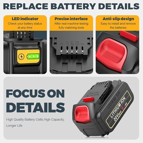 4 Packs 20V 6.0Ah Battery with DCB102 2-Port Fast Charger Combo Compatible for DeWalt 20V Max Battery DCB206 DCB205 DCB207 DCB208, Compatible with DeWalt 20 Volt DCD/DCF/DCG/DCS Cordless Power Tools in Saudi Arabia