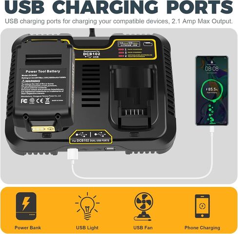 4 Packs 20V 6.0Ah Battery with DCB102 2-Port Fast Charger Combo Compatible for DeWalt 20V Max Battery DCB206 DCB205 DCB207 DCB208, Compatible with DeWalt 20 Volt DCD/DCF/DCG/DCS Cordless Power Tools in Saudi Arabia