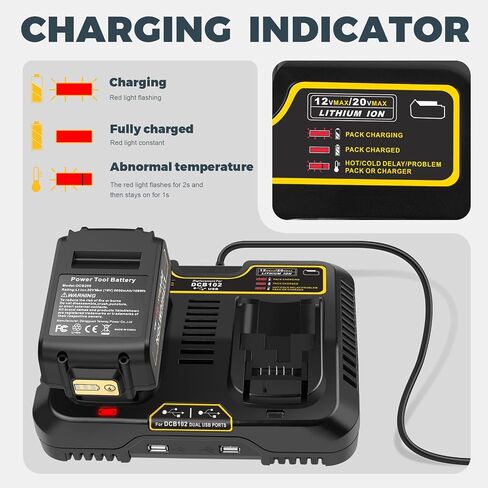 4 Packs 20V 6.0Ah Battery with DCB102 2-Port Fast Charger Combo Compatible for DeWalt 20V Max Battery DCB206 DCB205 DCB207 DCB208, Compatible with DeWalt 20 Volt DCD/DCF/DCG/DCS Cordless Power Tools in Saudi Arabia