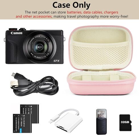 Digital Camera Case Compatible with Canon Powershot G7X Mark III/ SX740/ Sony ZV-1/RX100 VII/Panasonic ZS99/ Ricoh GR, Small Travel Compact Cameras Storage Holder with Lanyard (Pink) in Saudi Arabia