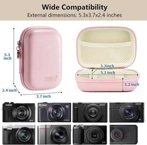 Digital Camera Case Compatible with Canon Powershot G7X Mark III/ SX740/ Sony ZV-1/RX100 VII/Panasonic ZS99/ Ricoh GR, Small Travel Compact Cameras Storage Holder with Lanyard (Pink) in Saudi Arabia